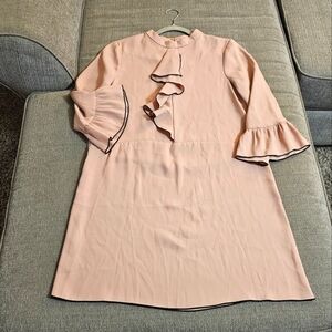 Zara Basic Dusty Pink Black Lined Ruffle Casual Sleeve Dress Size Small